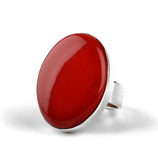 Large Oval of Coral Gemstone Ring