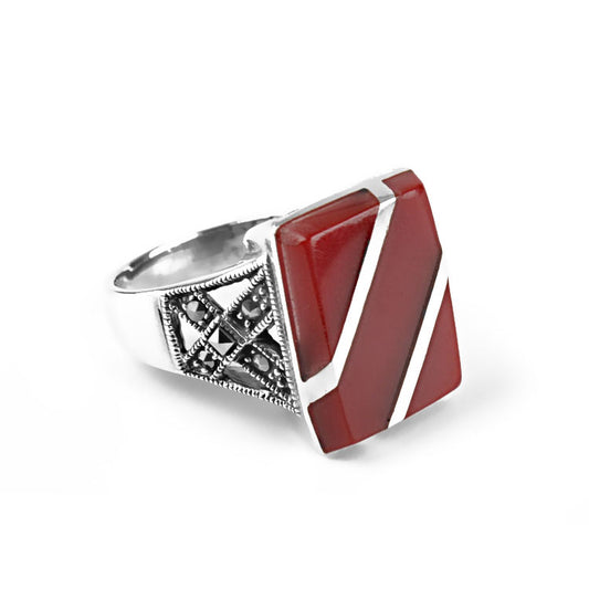 Carnelian Inlay & Marcasite Ring