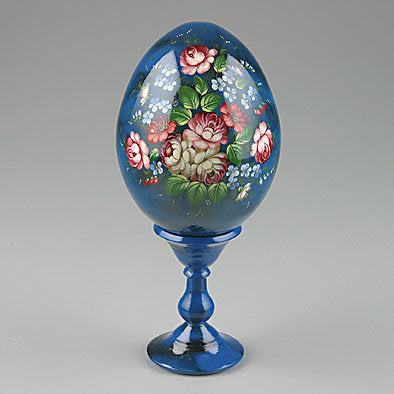 Blue Hand Painted Floral Egg