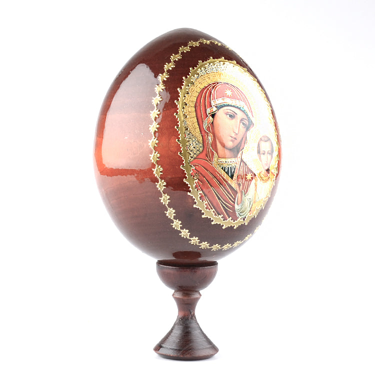 Madonna & Jesus Wooden Icon Egg
