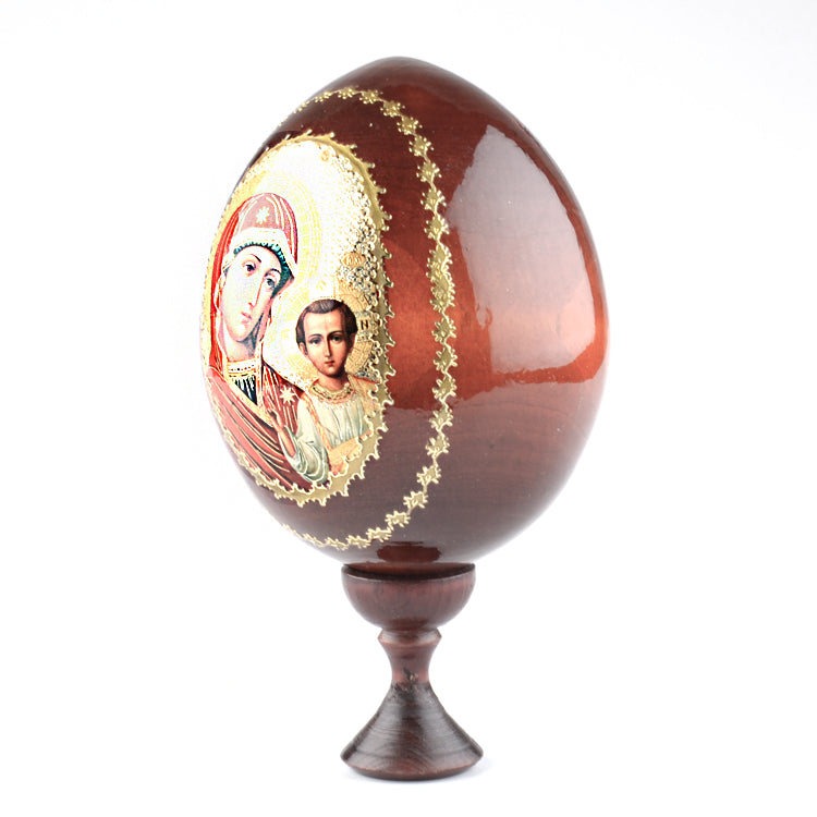 Madonna & Jesus Wooden Icon Egg