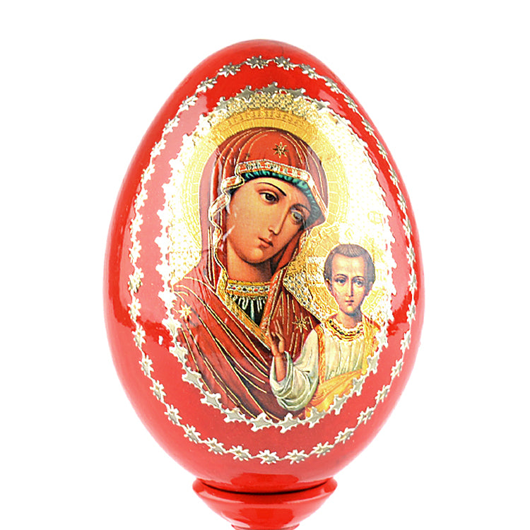 Madonna & Jesus Red Wooden Icon Egg