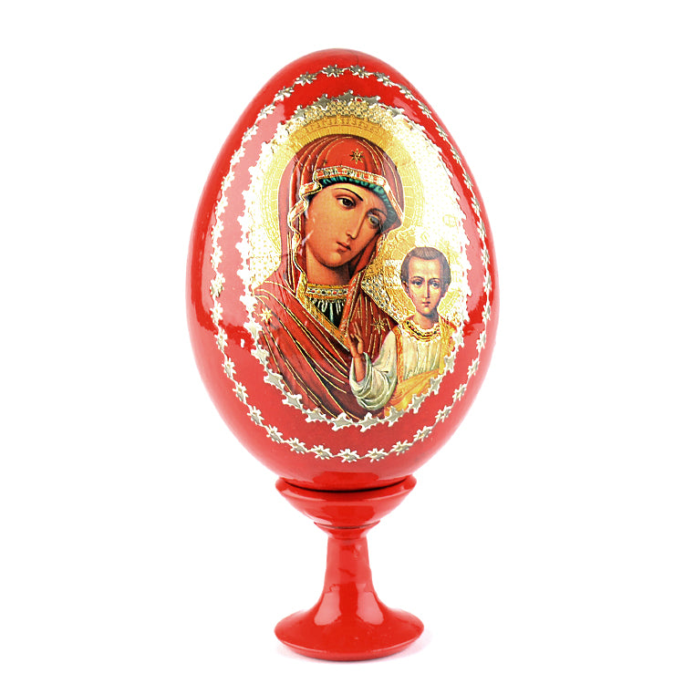 Madonna & Jesus Red Wooden Icon Egg