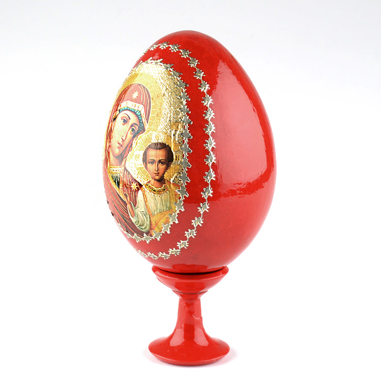 Madonna & Jesus Red Wooden Icon Egg