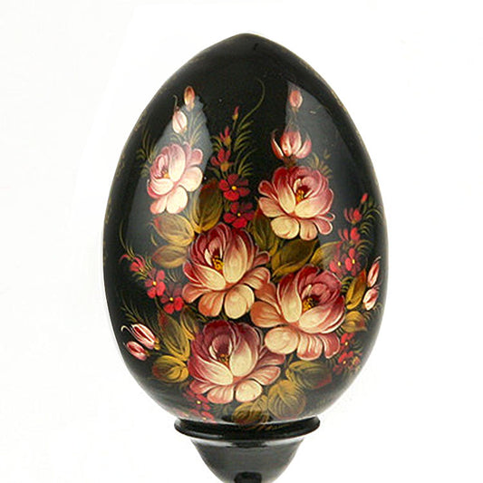 Black Floral Wooden Egg