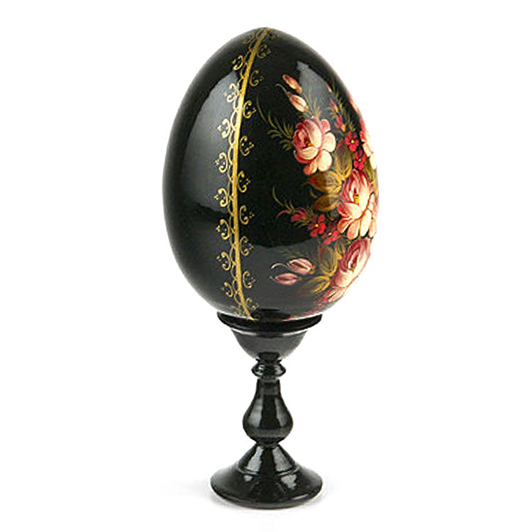 Black Floral Wooden Egg