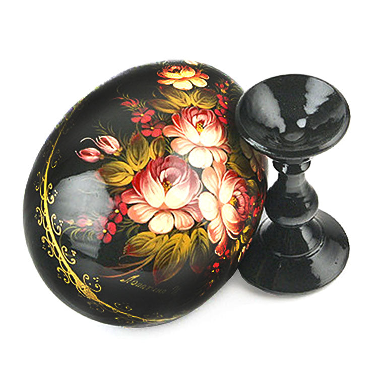 Black Floral Wooden Egg