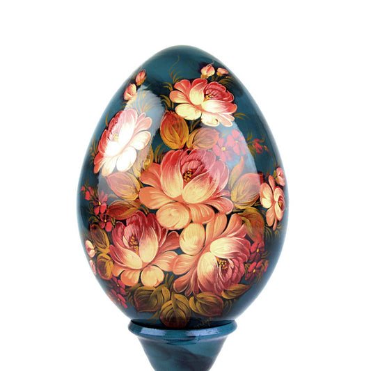 Painted Flowers Wooden Egg
