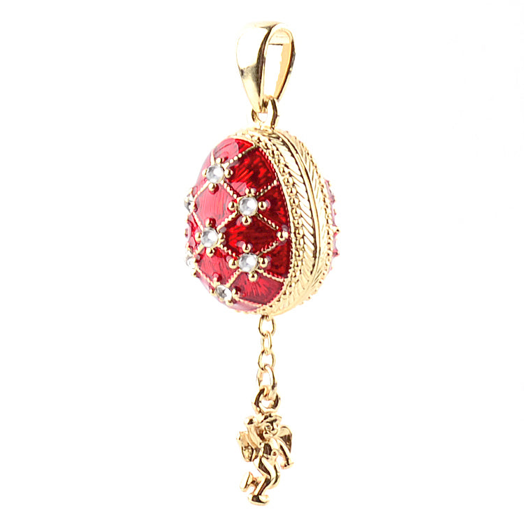 Red Faberge Egg Locket with Angel