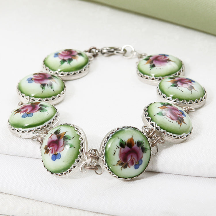 Green Floral Finift Enamel Bracelet