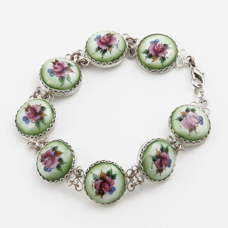 Green Floral Finift Enamel Bracelet