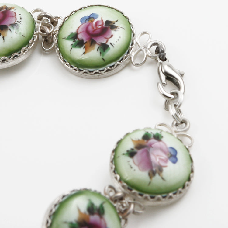 Green Floral Finift Enamel Bracelet