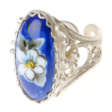 Blue Floral Finift Ring