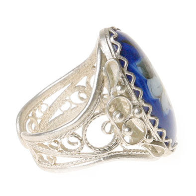 Blue Floral Finift Ring
