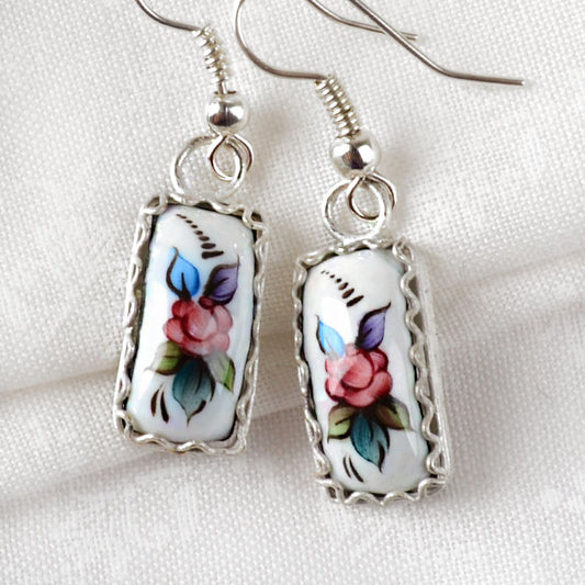 White Floral Finift Earrings