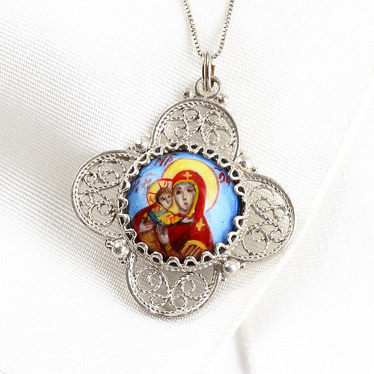 Mother-of-God Finift Enamel Icon Pendant