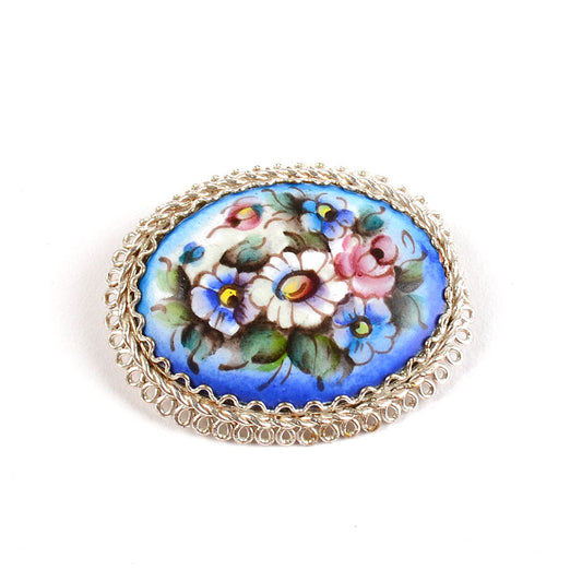 Enameled Blue Brooch