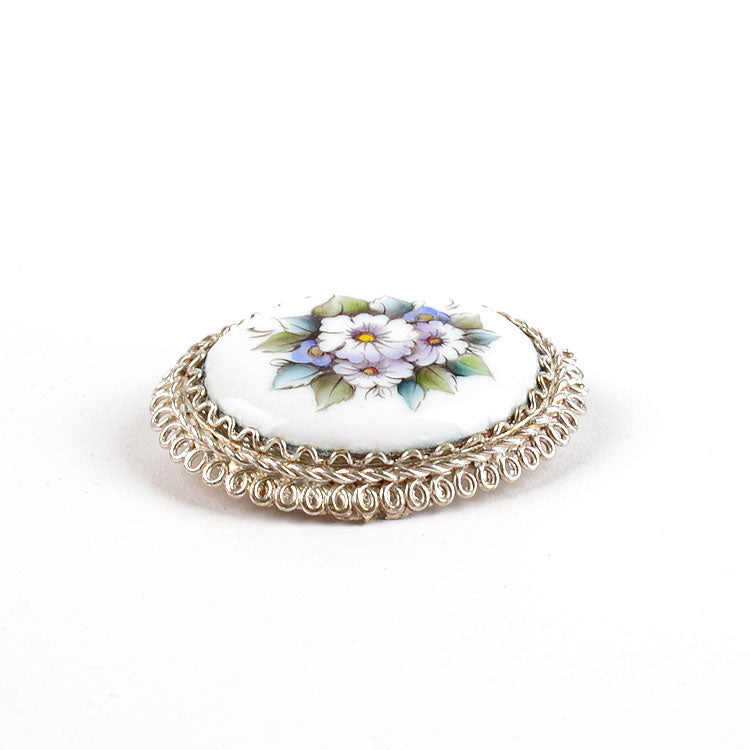White Enameled Brooch