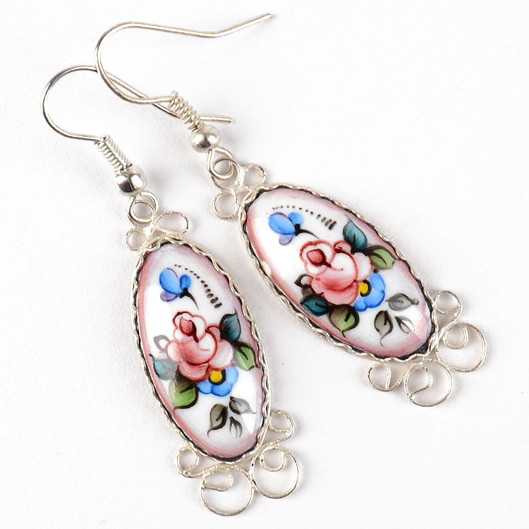 Pink Oval Finift Hook Earrings