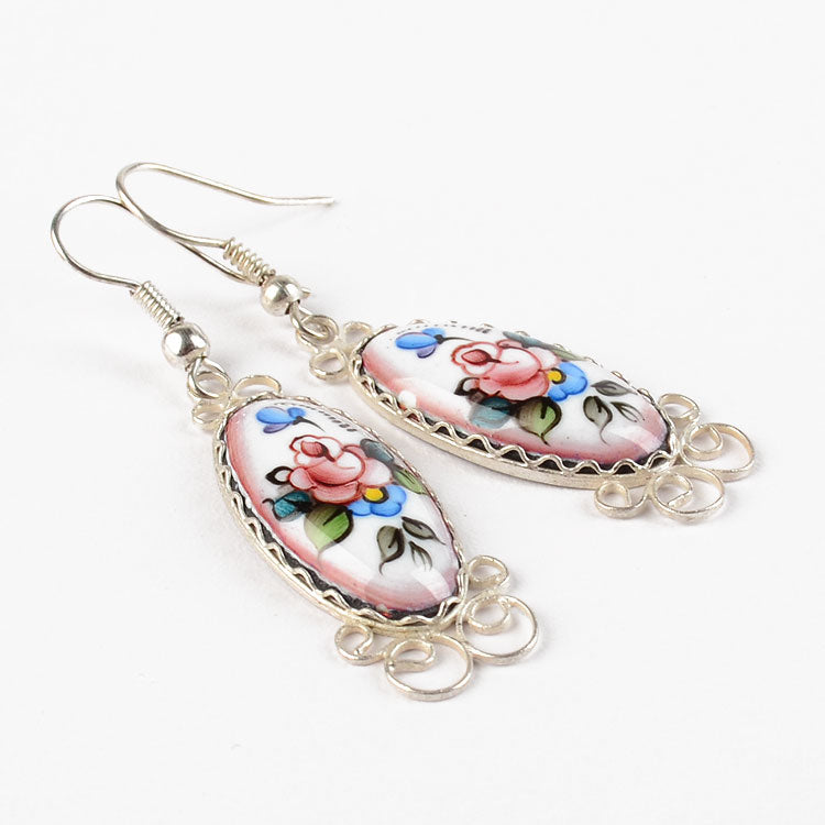 Pink Oval Finift Hook Earrings