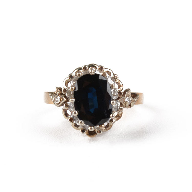 Vintage Blue Sapphire Ring & Earrings Set
