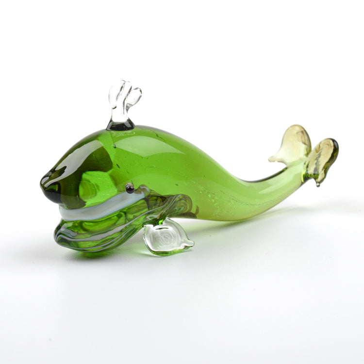 Green Whale Glass Figurine
