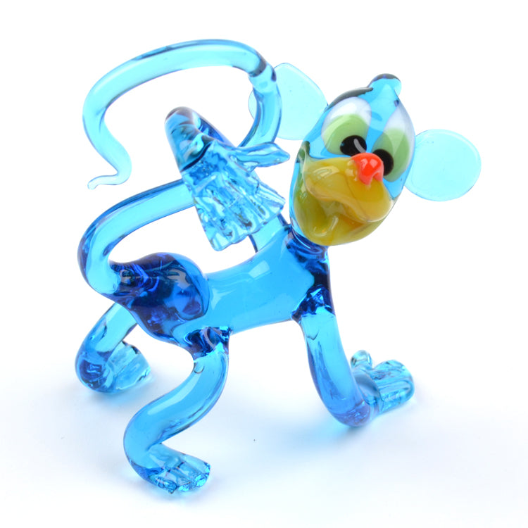 Blue Goofy Monkey Glass Figurine