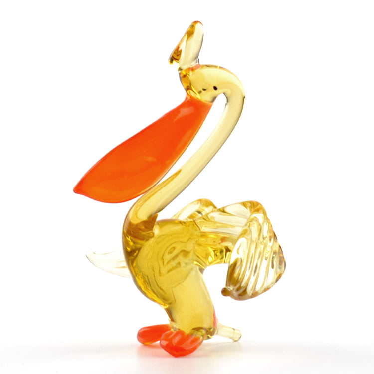 Orange Beak Pelican Glass Figurine