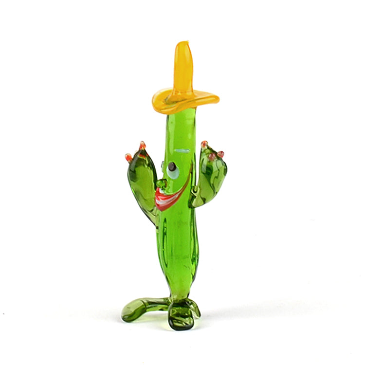 Yellow Hat Happy Cactus Glass Figurine