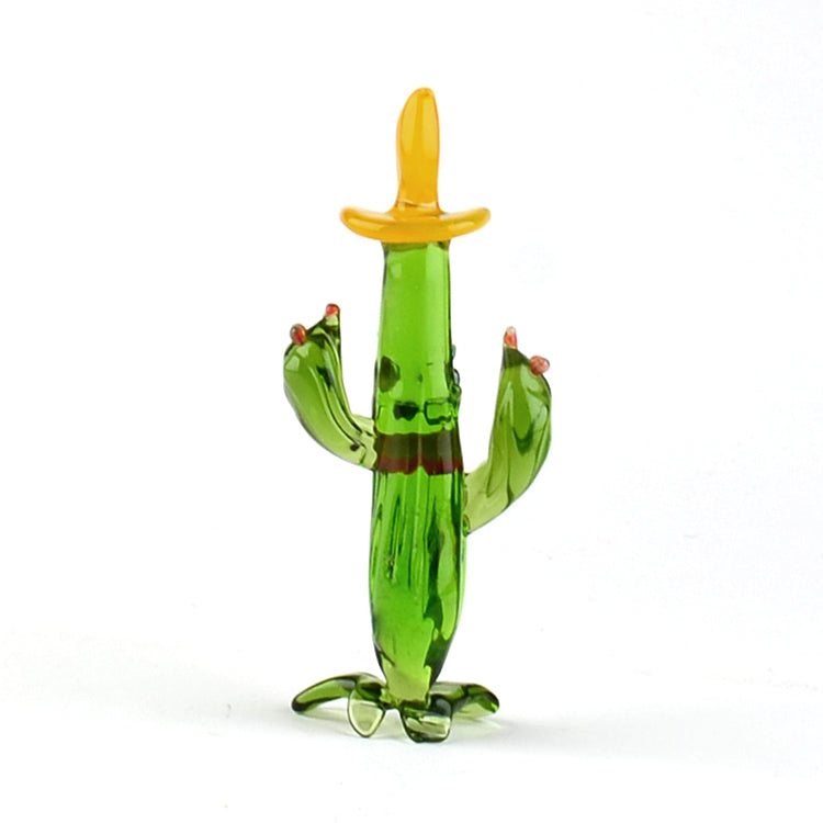 Yellow Hat Happy Cactus Glass Figurine