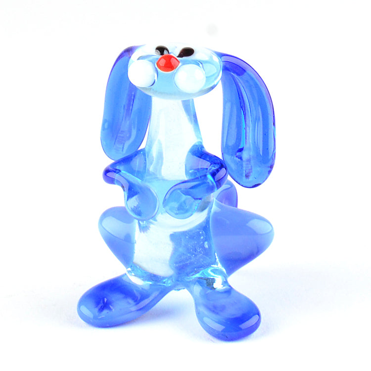 Blue Rabbit Bunny Glass Figurine