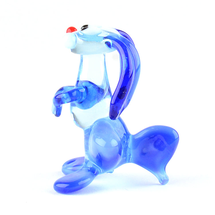 Blue Rabbit Bunny Glass Figurine