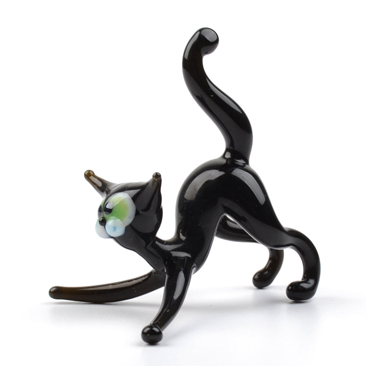 Playful Black Cat Glass Figurine