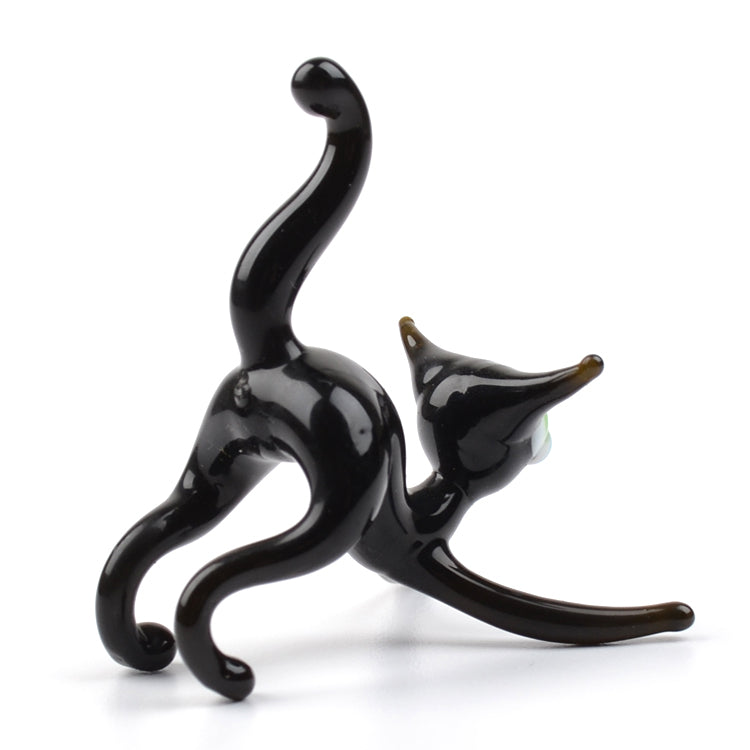 Playful Black Cat Glass Figurine