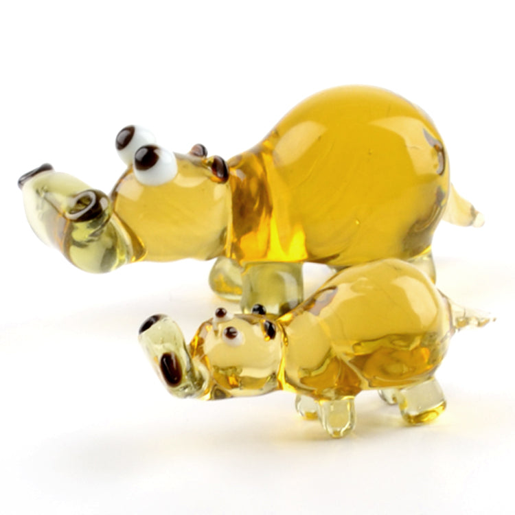 Mother Hippo with Baby Glass Figurines