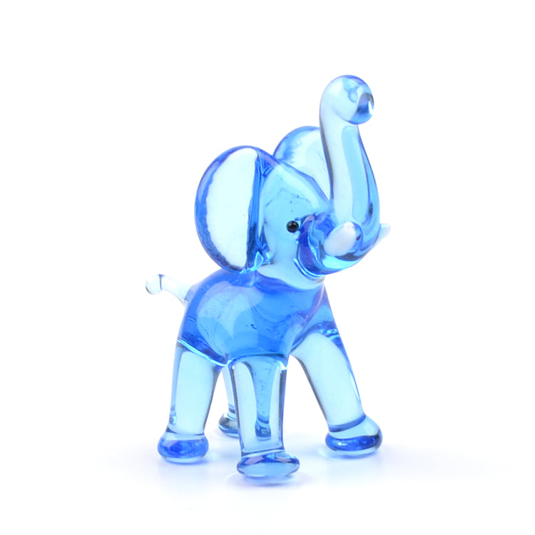 Miniature Blue Elephant Glass Figurine