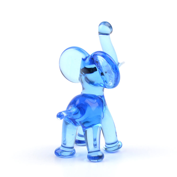 Miniature Blue Elephant Glass Figurine
