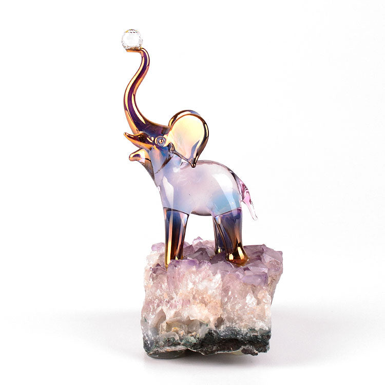 Glass Elephant on Amethyst Geode