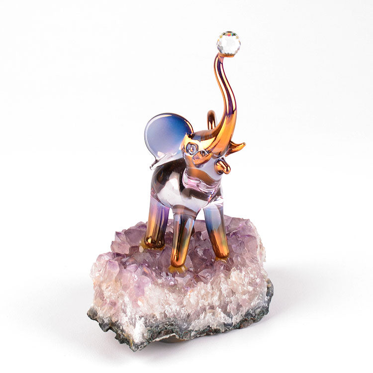 Glass Elephant on Amethyst Geode