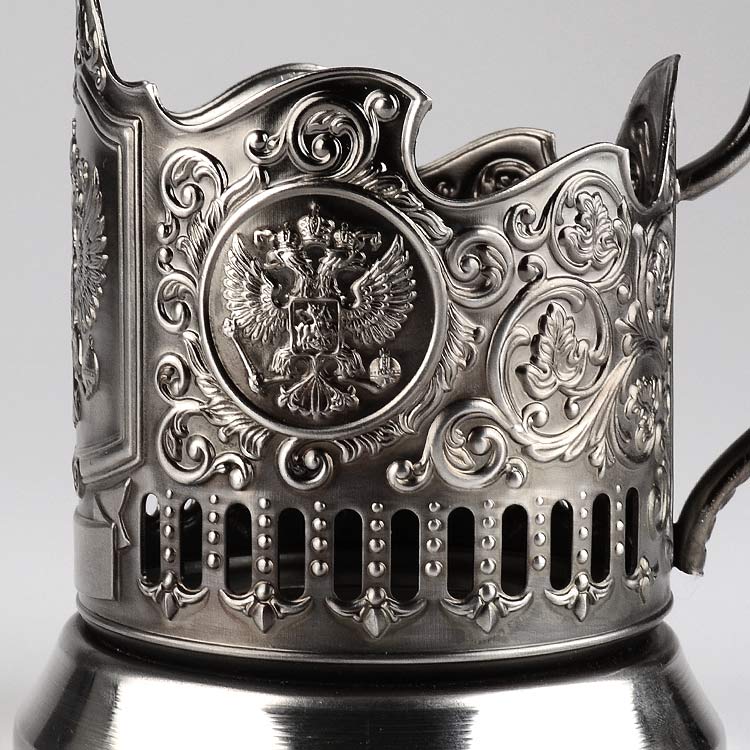 Russian Crest Tea Glass Holder Set