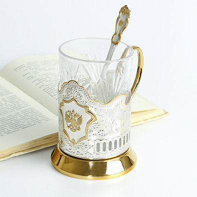 Double Headed Eagle Gold Plated Russian Tea Glass Holder Set