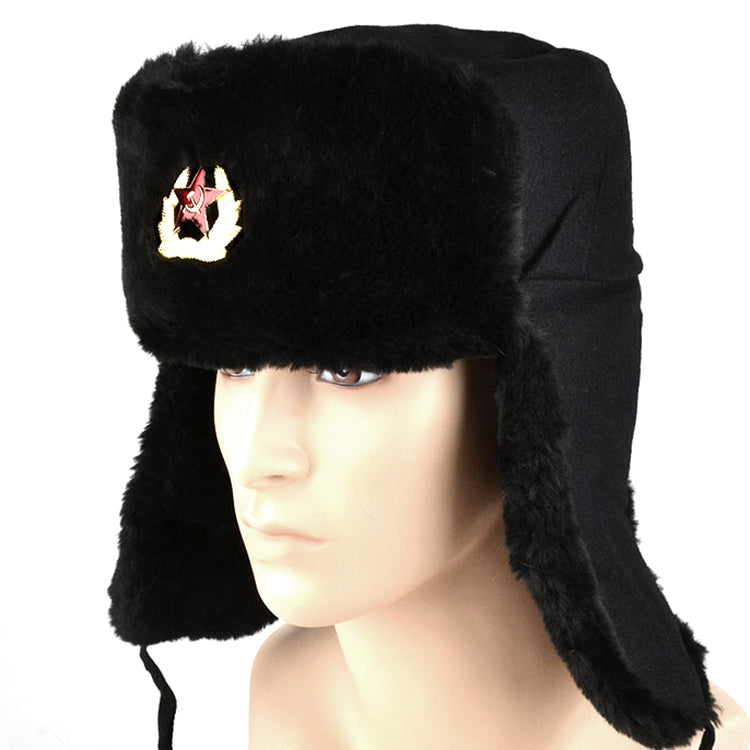 Black Soviet Shapka Ushanka Hat
