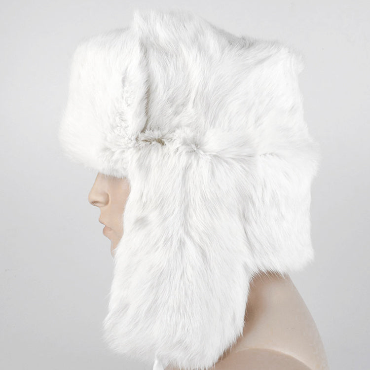 Real Russian White Rabbit Ushanka Hat