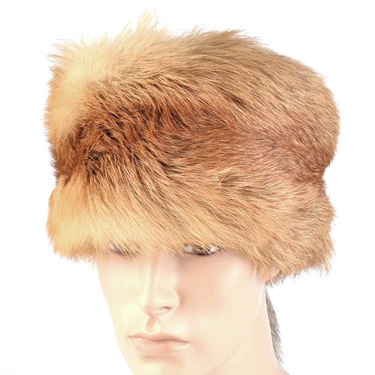 Red Fox Fur Trapper Hat with Tail