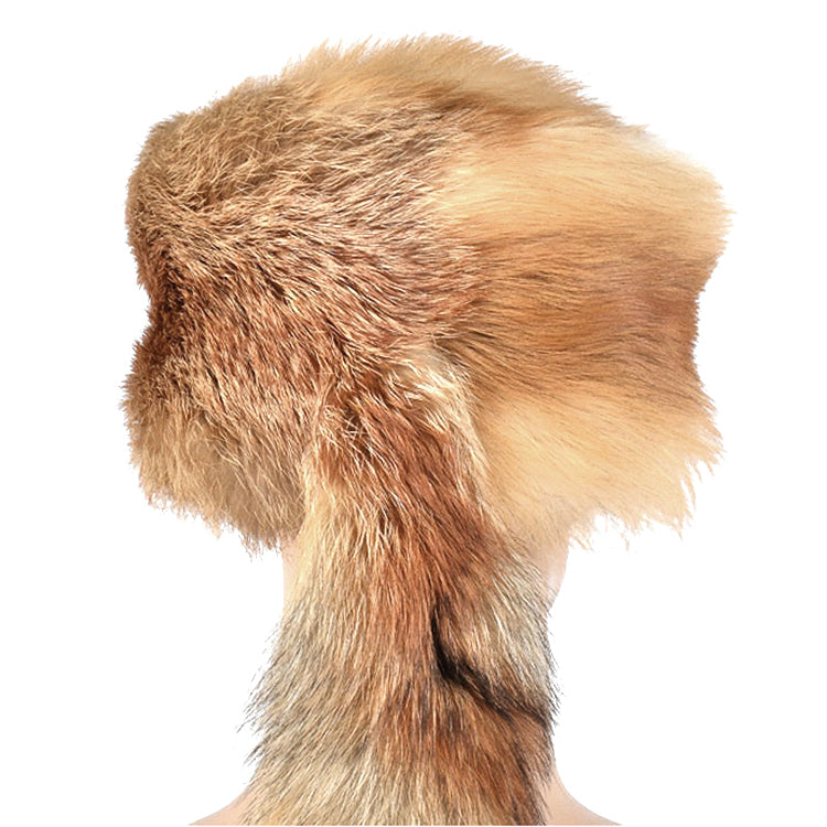 Red Fox Fur Trapper Hat with Tail
