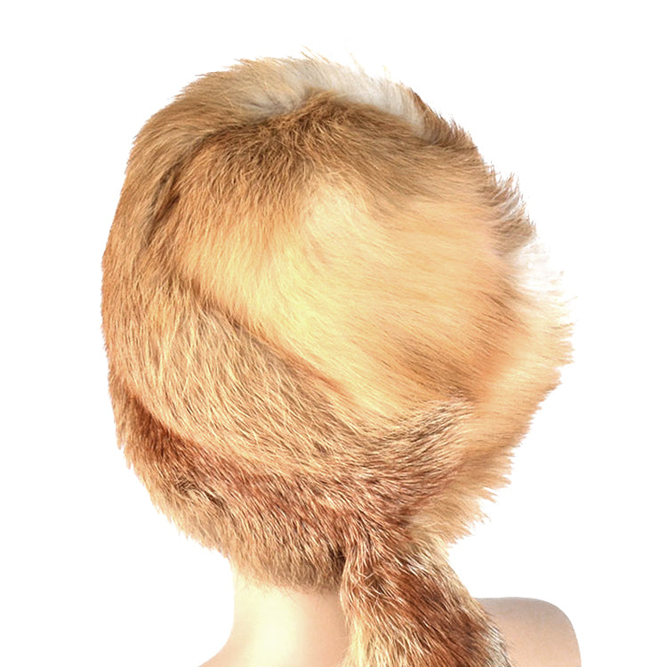 Red Fox Fur Trapper Hat with Tail