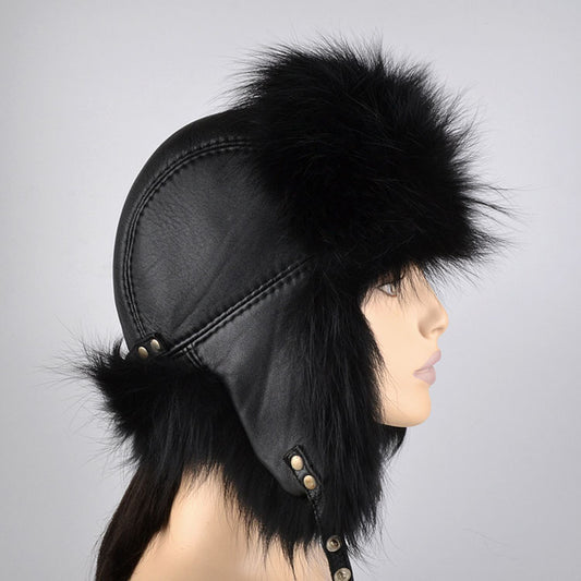 Black Fox Fur & Leather Hat