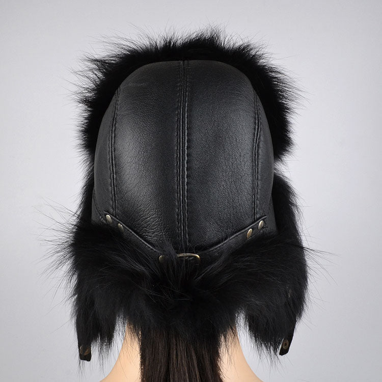 Black Fox Fur & Leather Hat