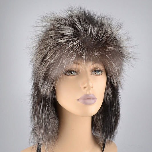 Genuine Silver Fox Fur Russian Hat