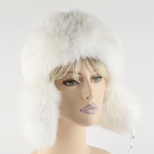 Polar Fox Fur and Leather Hat
